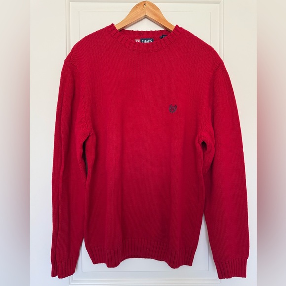 Chaps Men's Red Cotton Crewneck Sweater Knit Pullover Classic Casual Large - Picture 5 of 5